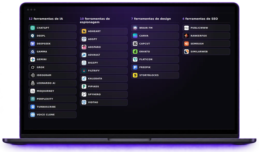 Notebook com as 33 ferramentas liberadas na Gringatools