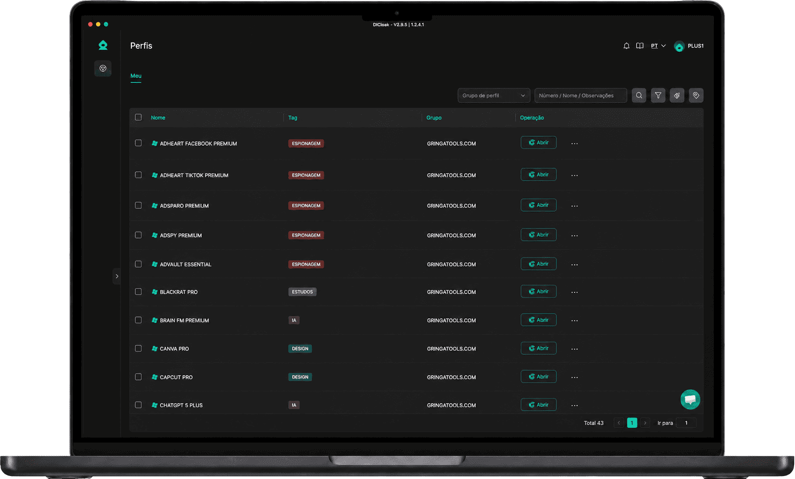 Painel da Gringatools com a lista de ferramentas