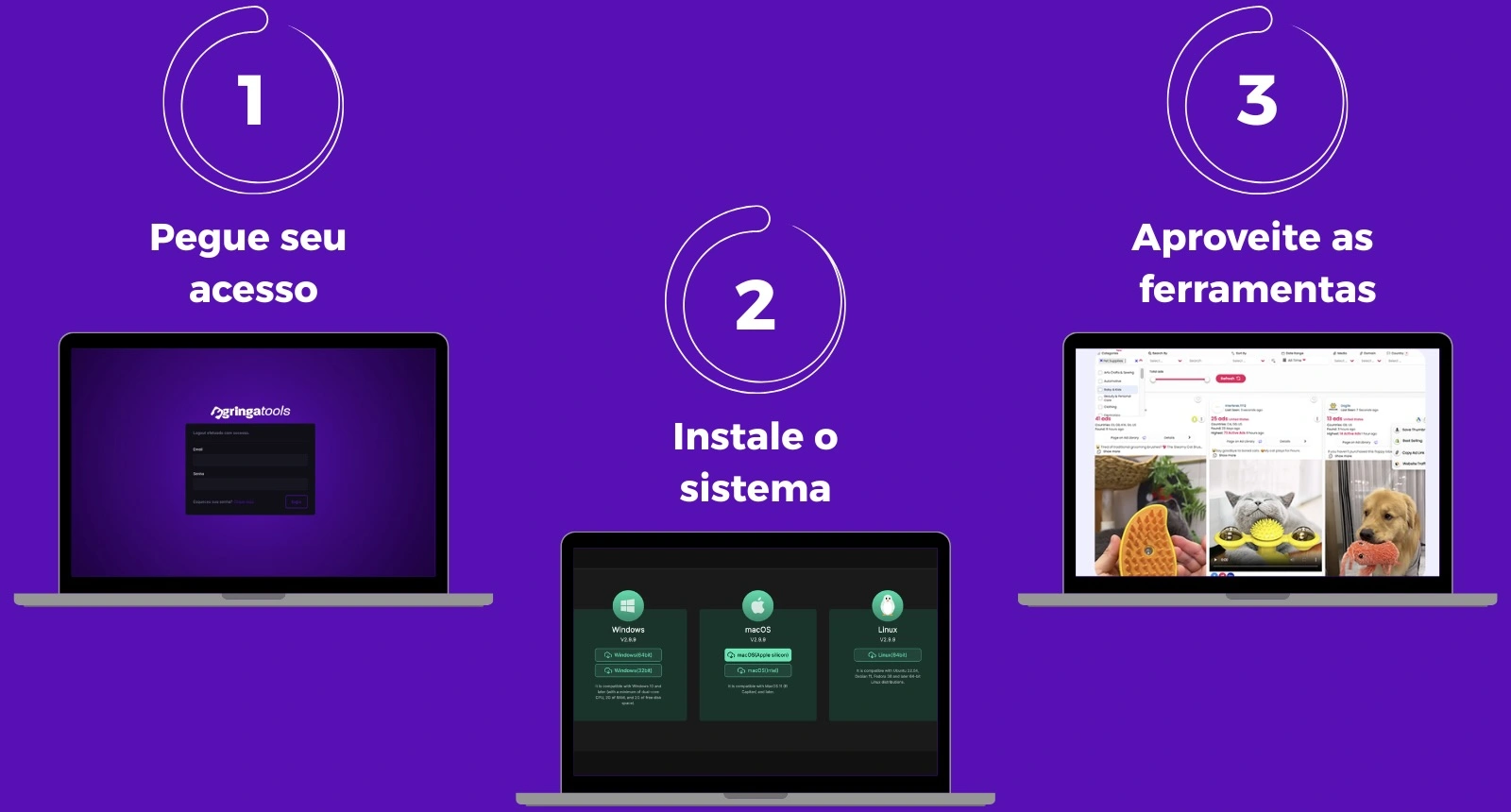 Passos: pegue seu acesso, instale o sistema e aproveite as ferramentas