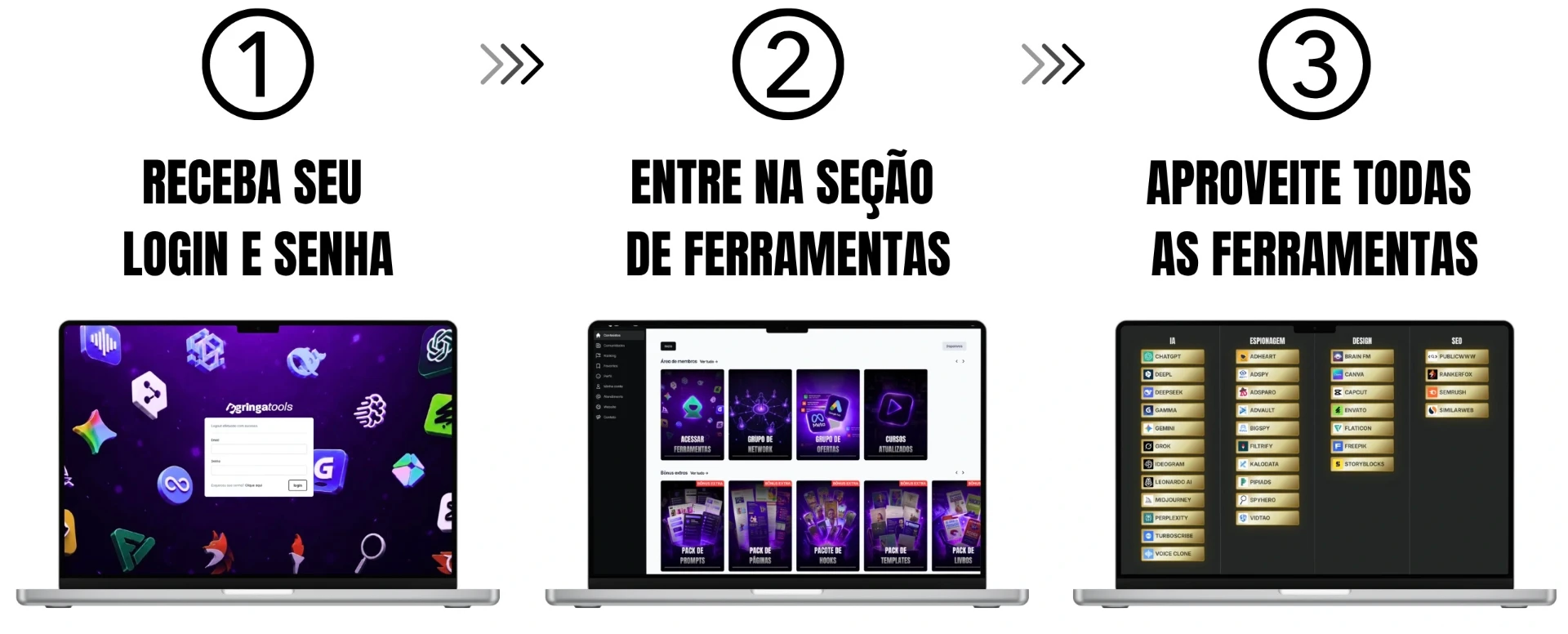 Passo a passo: receba seu login e senha, entre na seção de ferramentas e aproveite todas as ferramentas