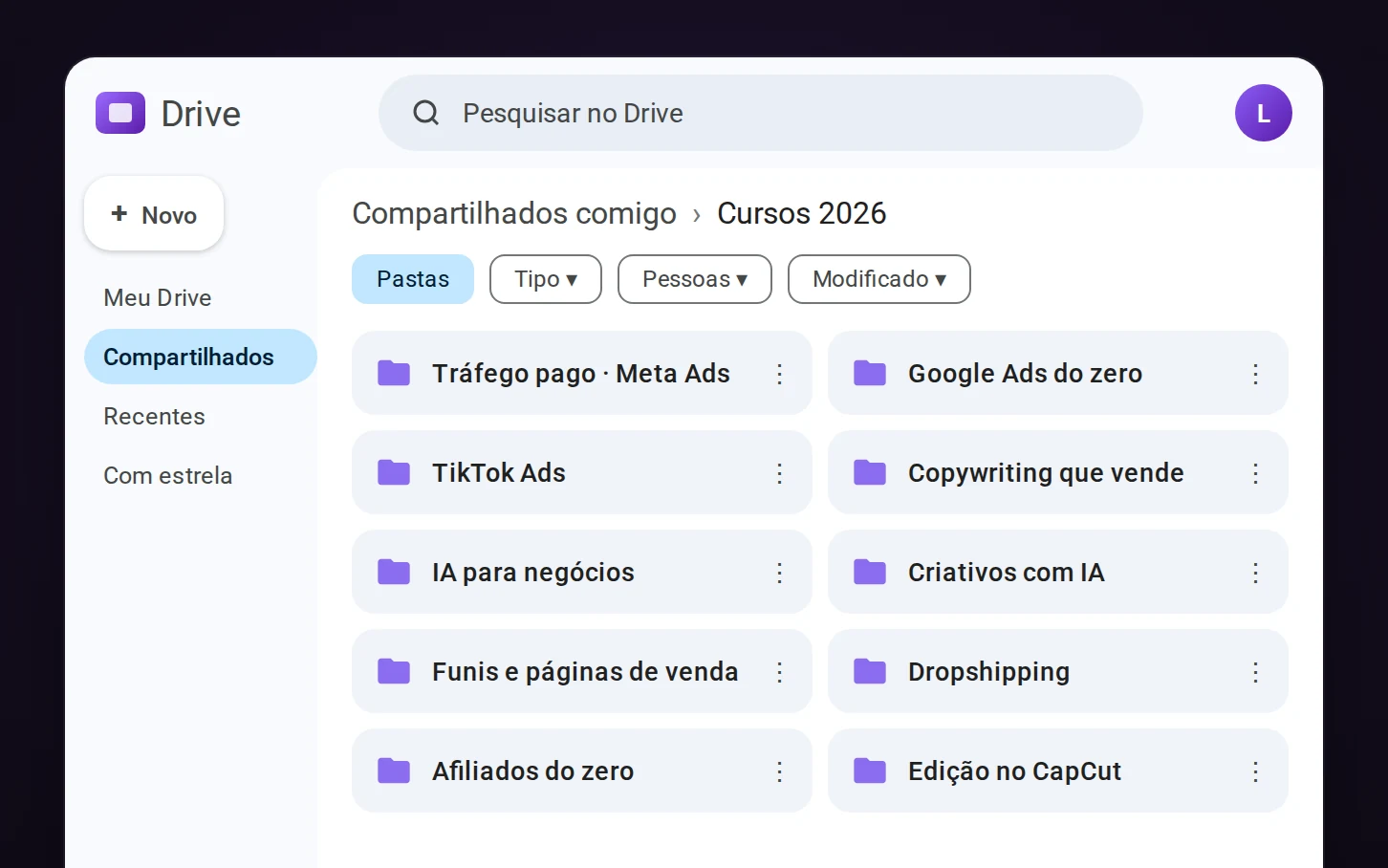 Pasta de cursos da Gringatools no Drive