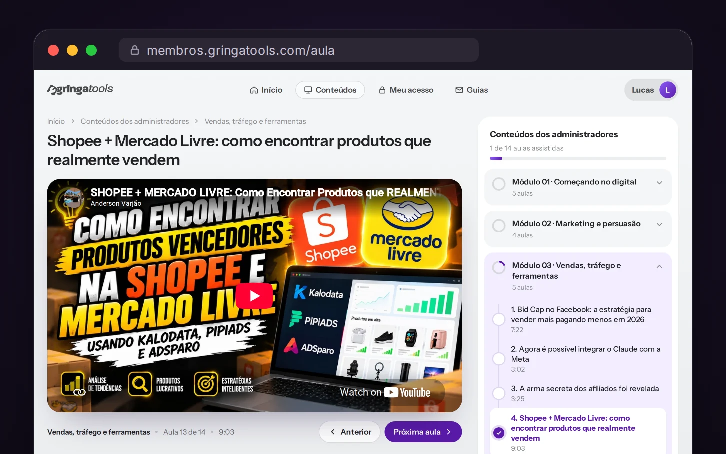 Aula em vídeo de uma ferramenta