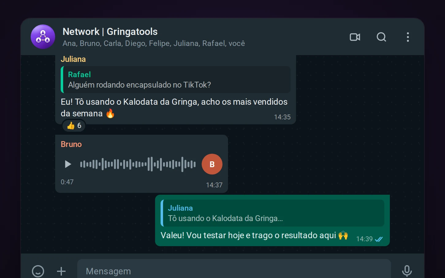 Grupo de networking dos membros no WhatsApp