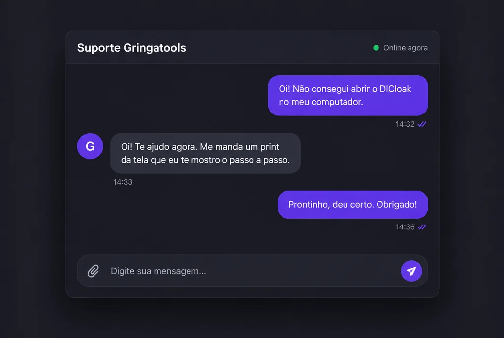 Chat do suporte da Gringatools