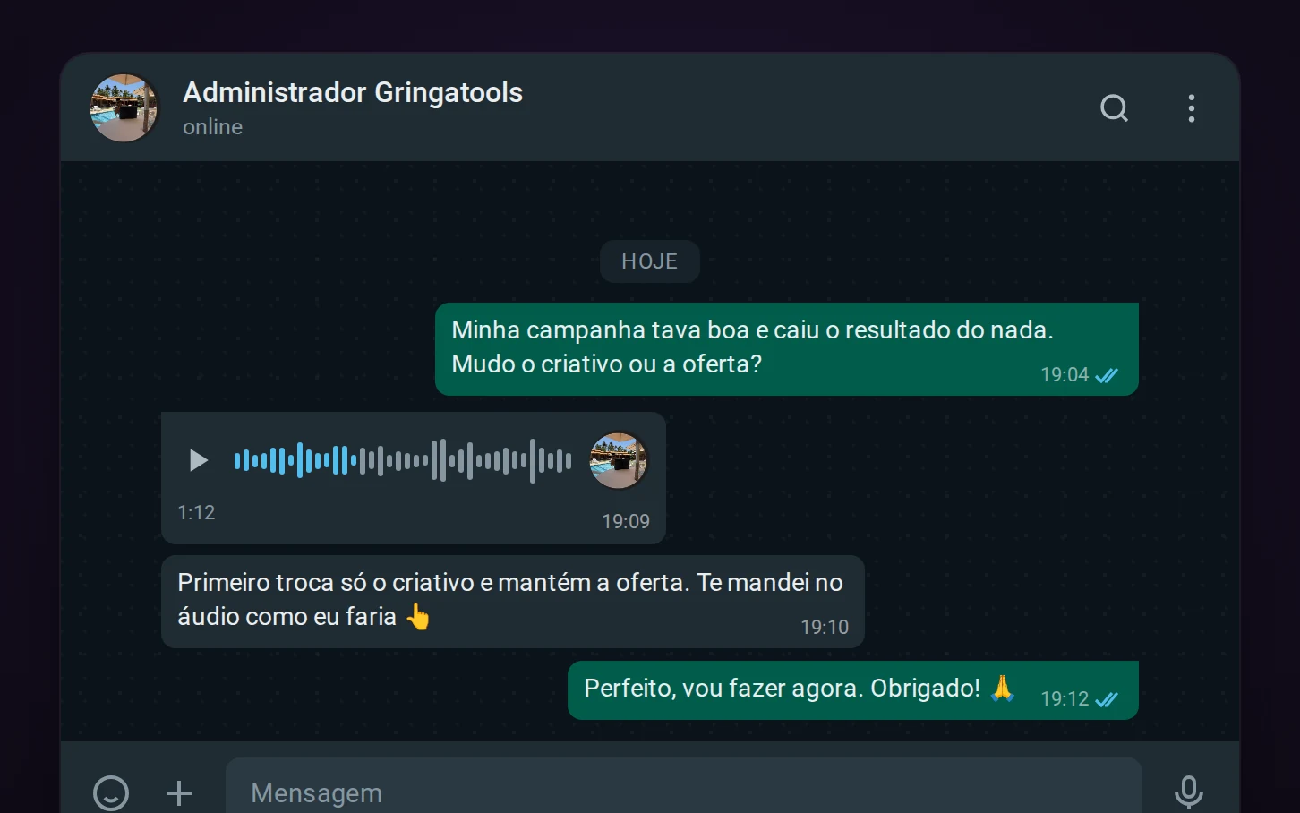 Conversa com os administradores no WhatsApp