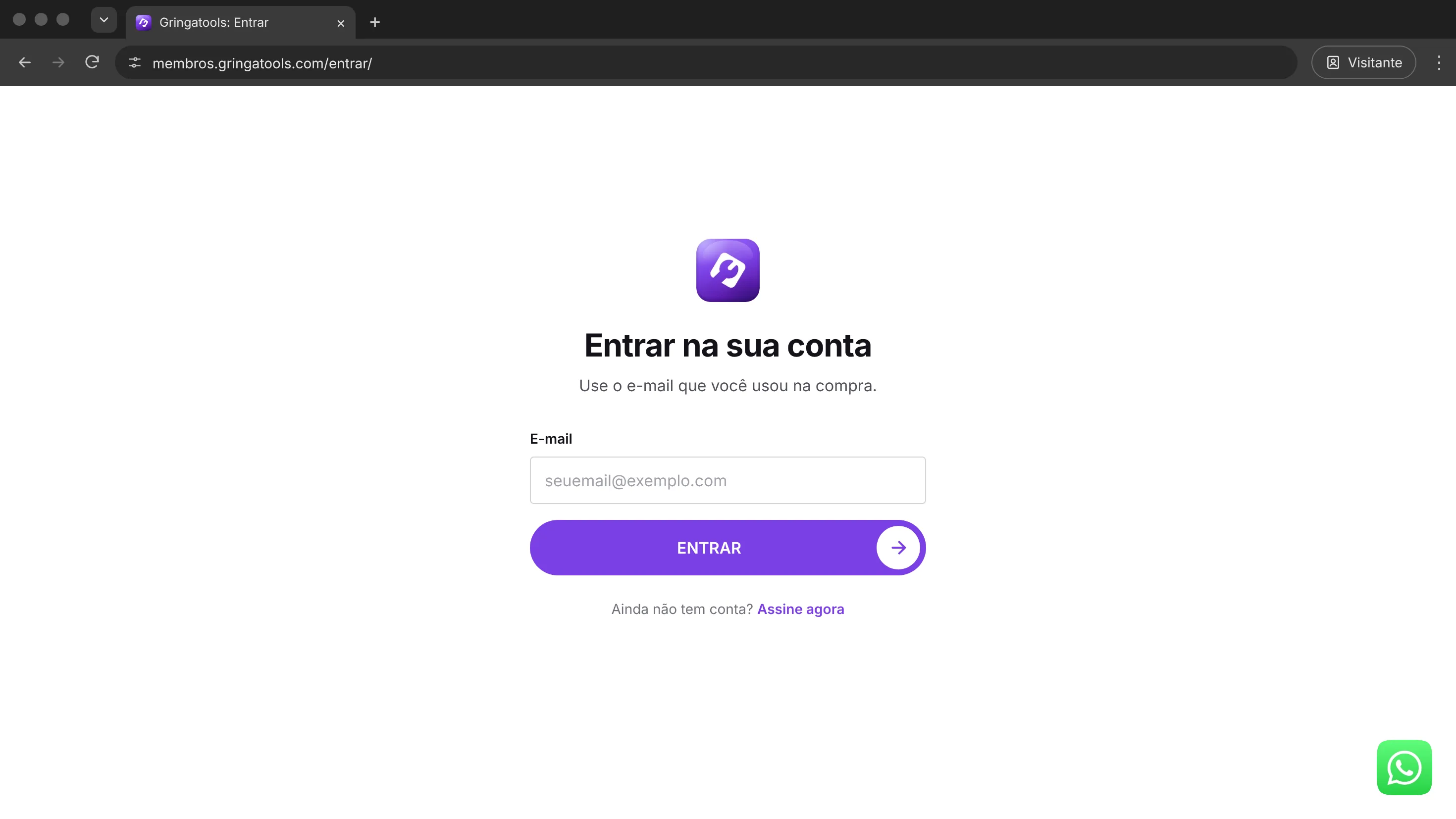 Tela de login da Gringatools
