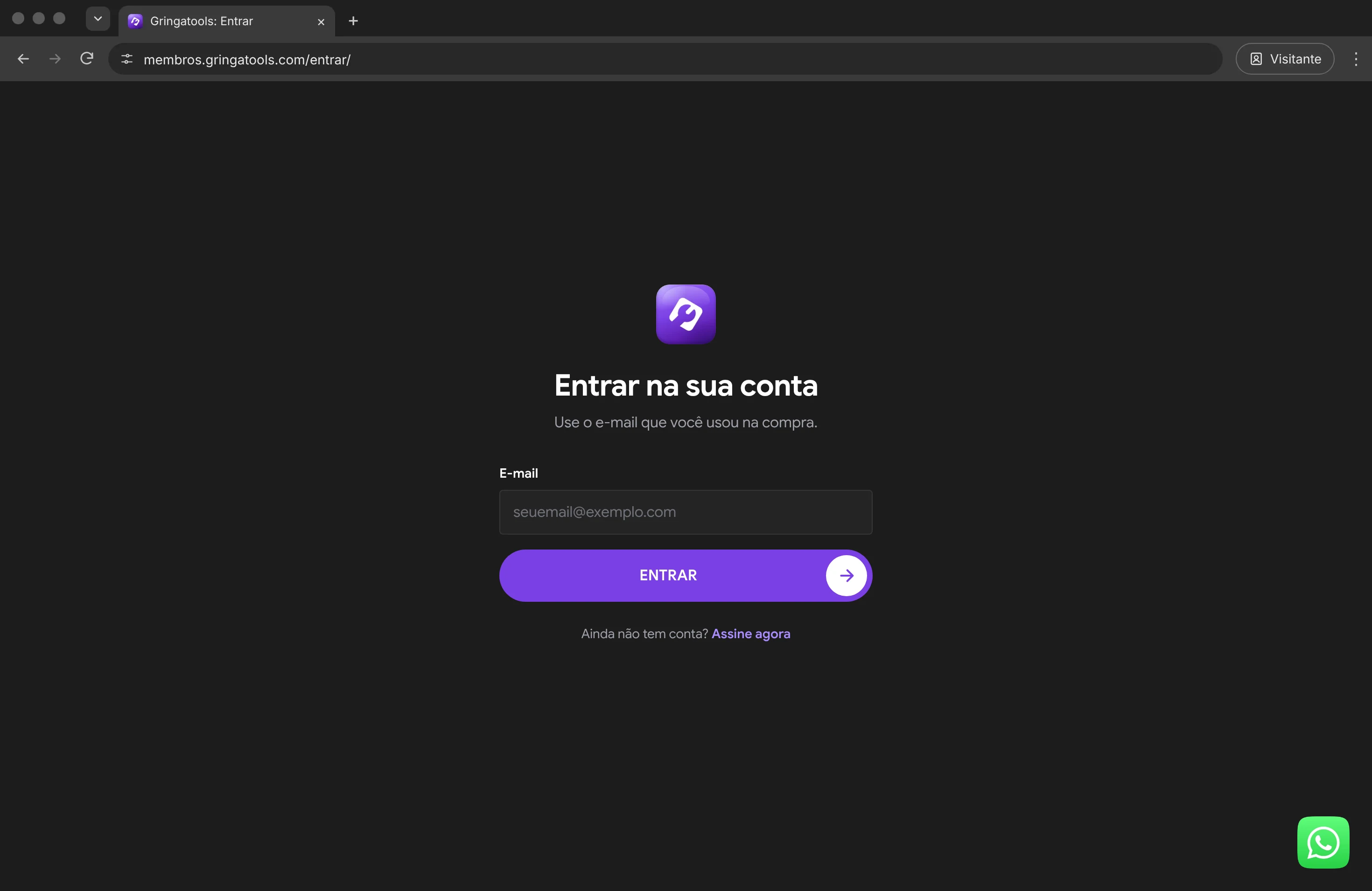 Tela de login da Gringatools