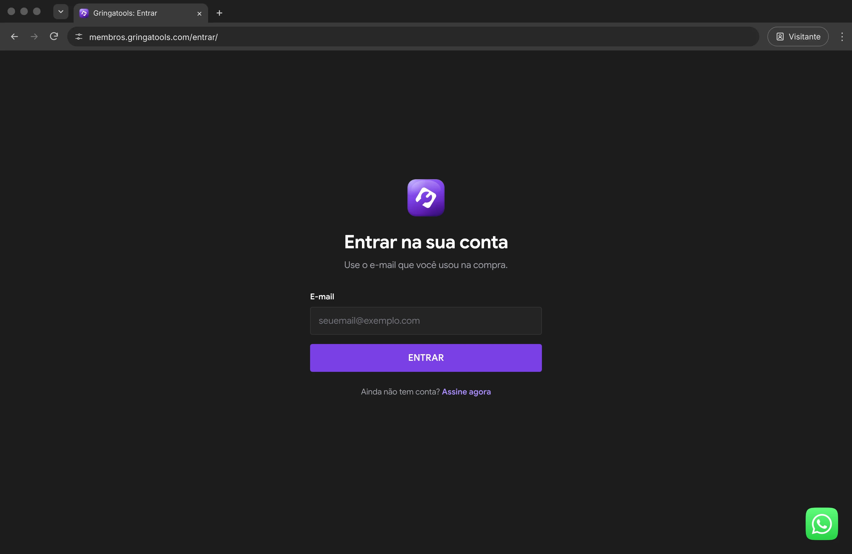 Tela de login da Gringatools